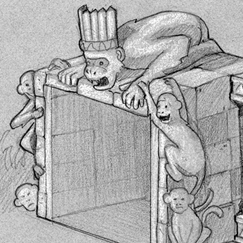 Concept sketches for jungle-themed amusement park ride entrance